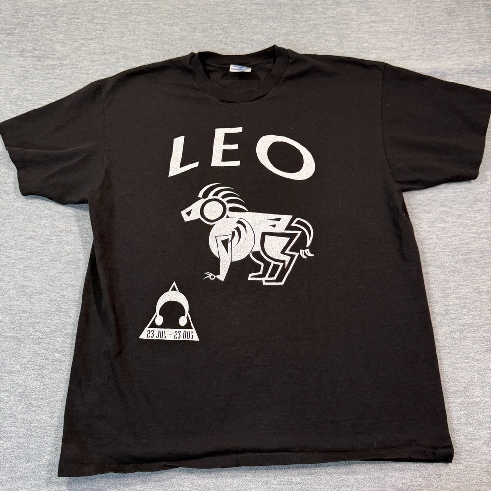 Hanes Shirt Men XL Black Leo Zodiac Astrology‎ Graphic Made In USA Vintage 90s